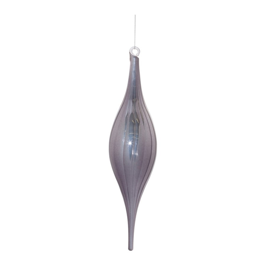 Melrose International Ribbed Glass Drop Ornament, Set of 6, Grey - 91034DS