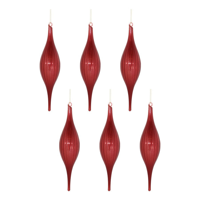 Melrose International Ribbed Glass Drop Ornament, Set of 6, Red