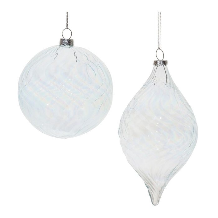 Melrose International Clear Wavy Glass Ornament, Set of 6, Blue - 91043DS