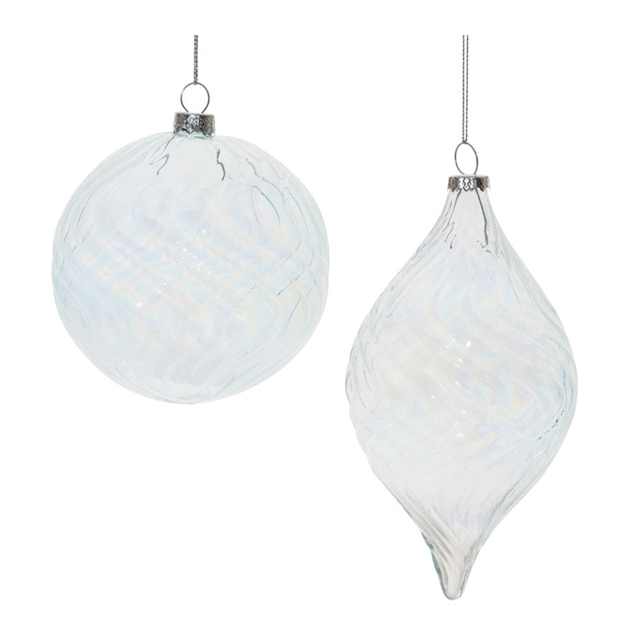 Melrose International Clear Wavy Glass Ornament, Set of 6, Blue - 91043DS