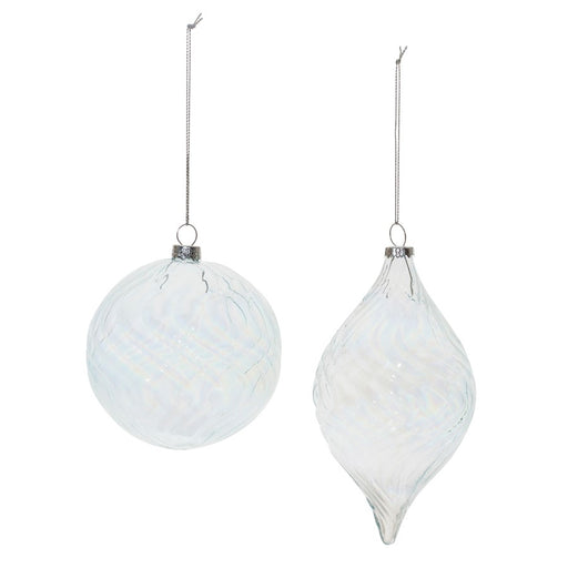 Melrose International Clear Wavy Glass Ornament, Set of 6, Blue
