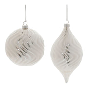 Melrose International Ivory Wavy Glass Ornament, Set of 6, Silver - 91044DS