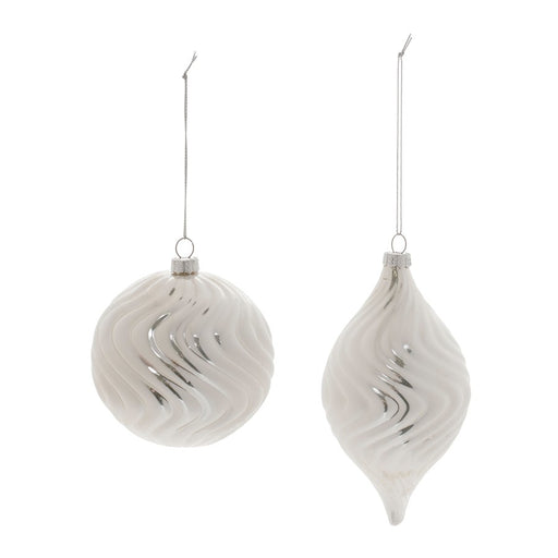 Melrose International Ivory Wavy Glass Ornament, Set of 6, Silver