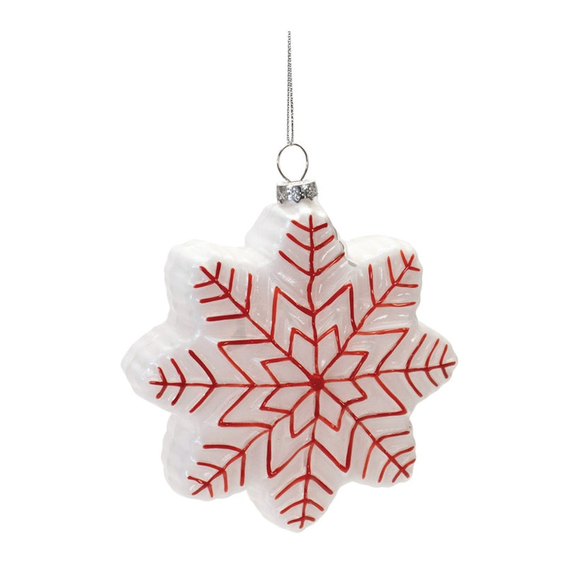 Melrose International Glass Snowflake Ornament, Set of 12, Red/White - 91045DS