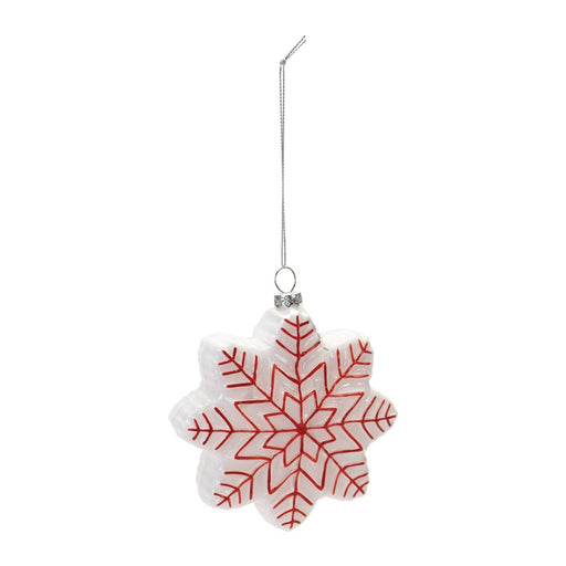 Melrose International Glass Snowflake Ornament, Set of 12, Red/White