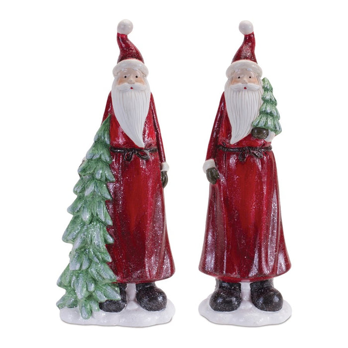 Melrose Glittered Santa Figurine/Tree, Set of 2, Red/Green - 91058DS
