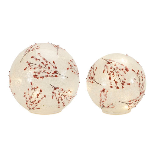 Melrose LED Frosted Berry Branch Globes, Set of 2, Red/White - 91061DS