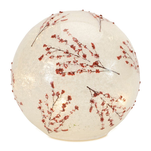 Melrose LED Frosted Berry Branch Globes, Set of 2, Red/White