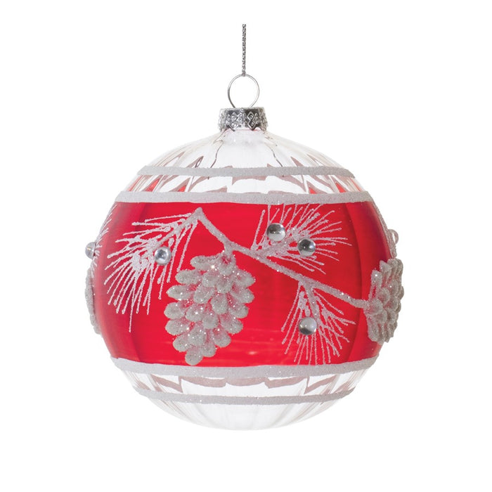 Melrose Glittered Glass Pinecone Ornament, Set of 6, Red/White