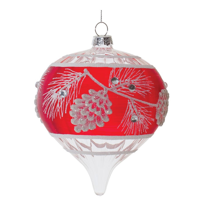 Melrose Glittered Glass Pinecone Ornament, Set of 6, Red/White