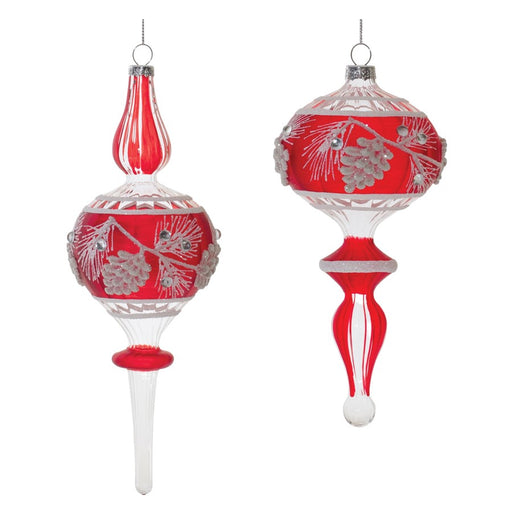 Melrose Glittered Glass Pinecone Finial Drop Ornament, Set of 6, Red - 91063DS