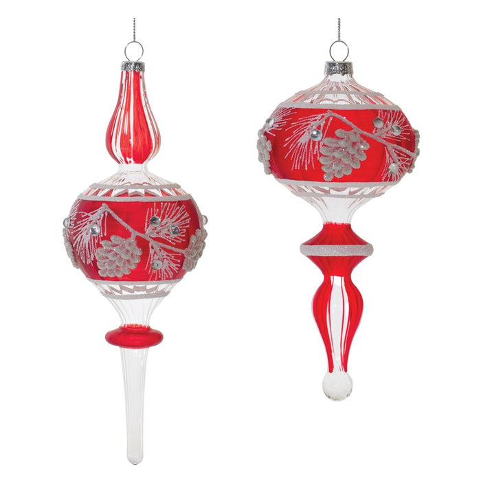 Melrose Glittered Glass Pinecone Finial Drop Ornament, Set of 6, Red - 91063DS
