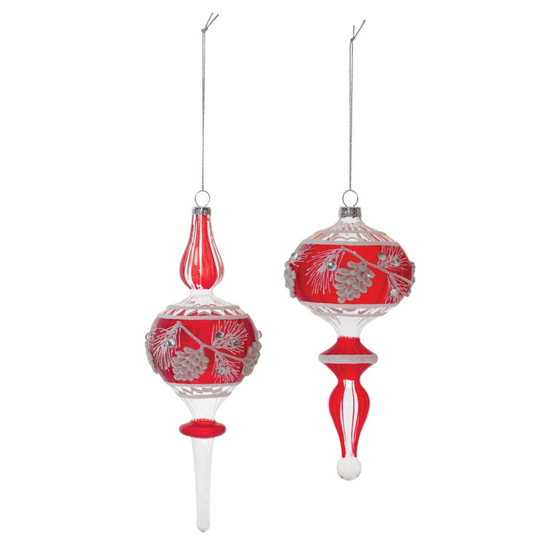 Melrose Glittered Glass Pinecone Finial Drop Ornament, Set of 6, Red