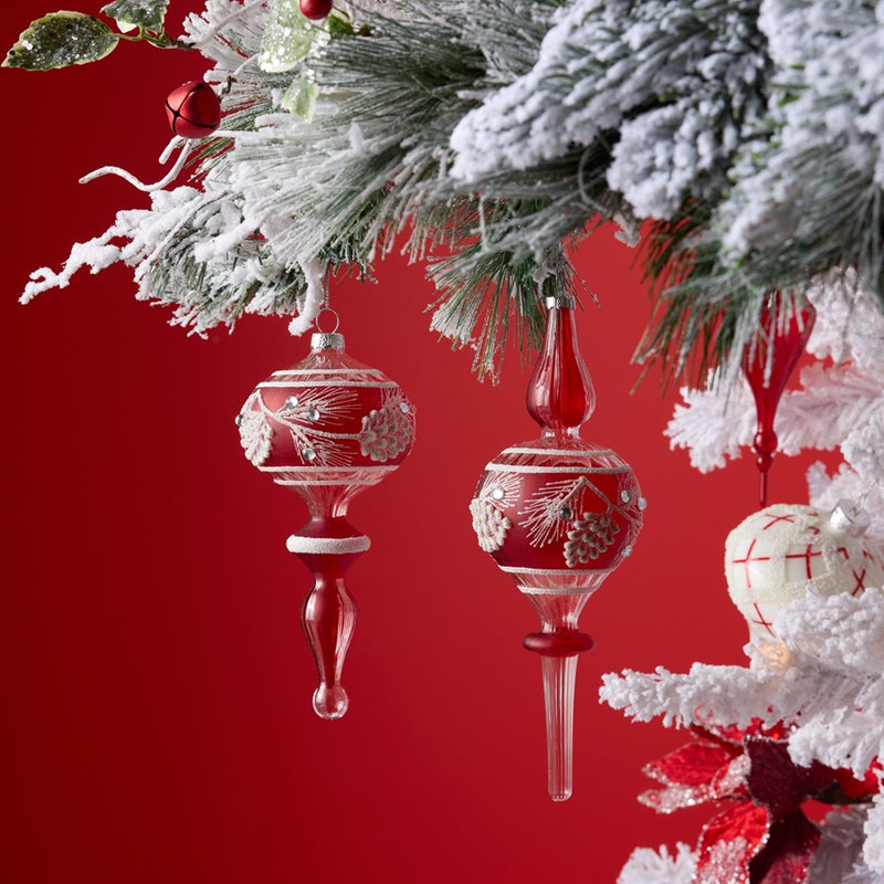 Melrose Glittered Glass Pinecone Finial Drop Ornament, Set of 6, Red