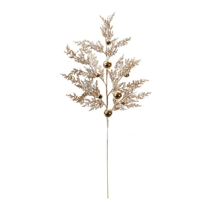 Melrose International Flocked Sleigh Bell Pine Spray, Gold/White
