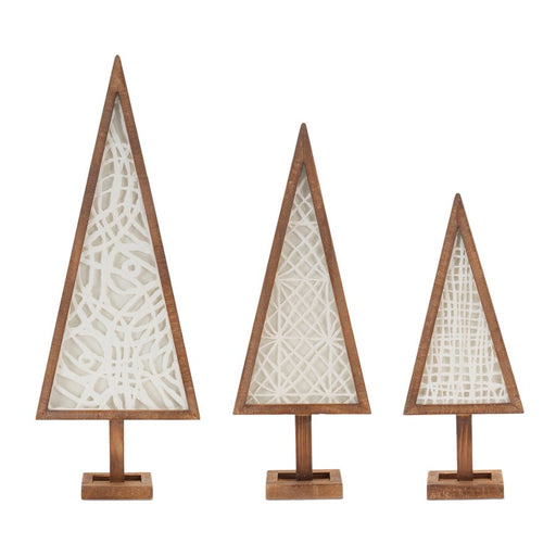 Melrose Framed Paper Mache Pine Tree, Set of 3, White/Brown - 91107DS