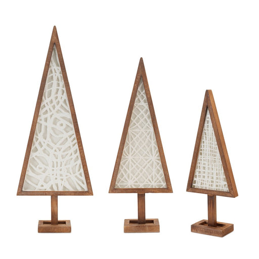 Melrose Framed Paper Mache Pine Tree, Set of 3, White/Brown