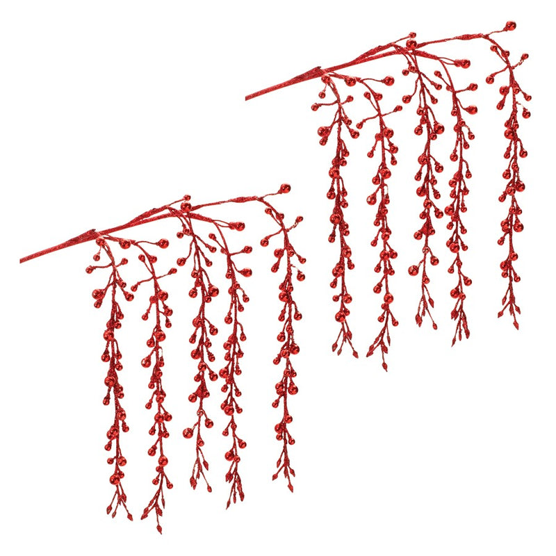 Melrose International Hanging Glitter Berry Spray, Set of 2, Red