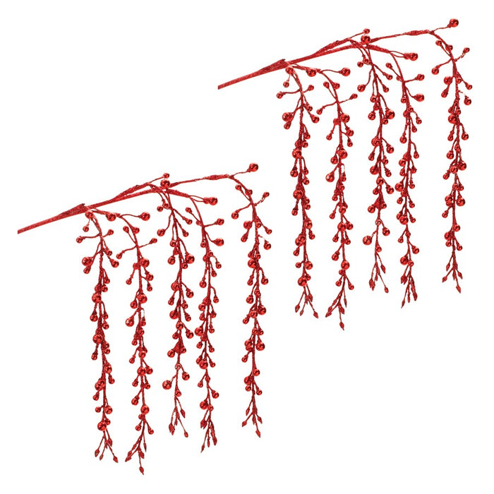 Melrose International Hanging Glitter Berry Spray, Set of 2, Red
