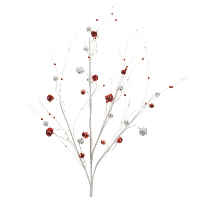 Melrose Glittered Sleigh Bell Berry Twig Spray, Set of 2, Red/White - 91114DS