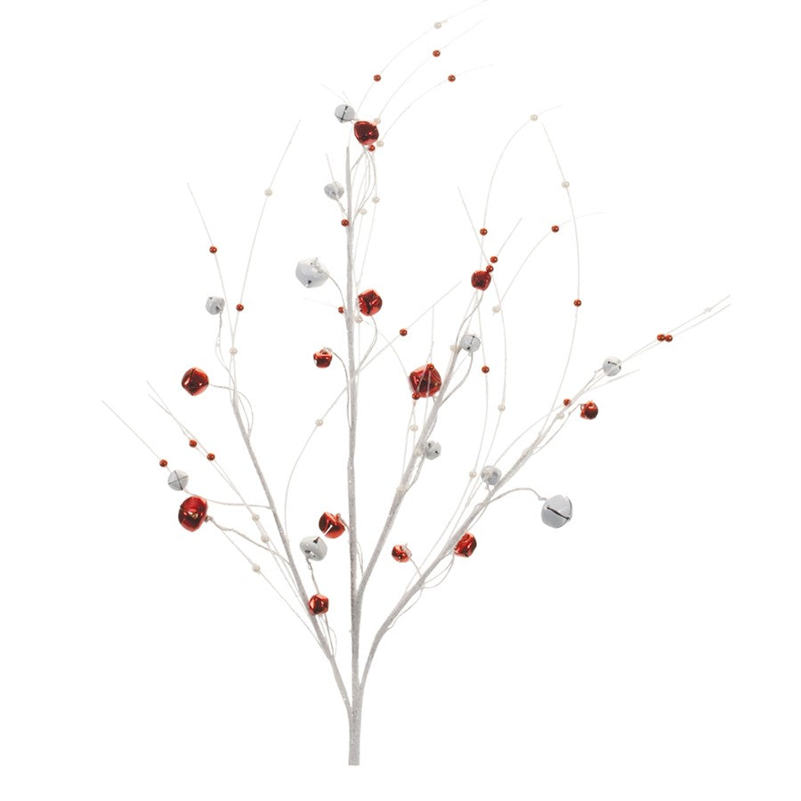Melrose Glittered Sleigh Bell Berry Twig Spray, Set of 2, Red/White - 91114DS