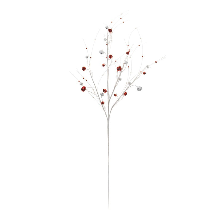 Melrose Glittered Sleigh Bell Berry Twig Spray, Set of 2, Red/White