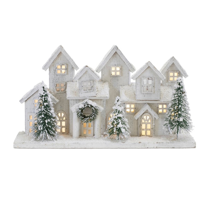 Melrose LED Flocked Winter Village Display 17"L, White/Green - 91117DS