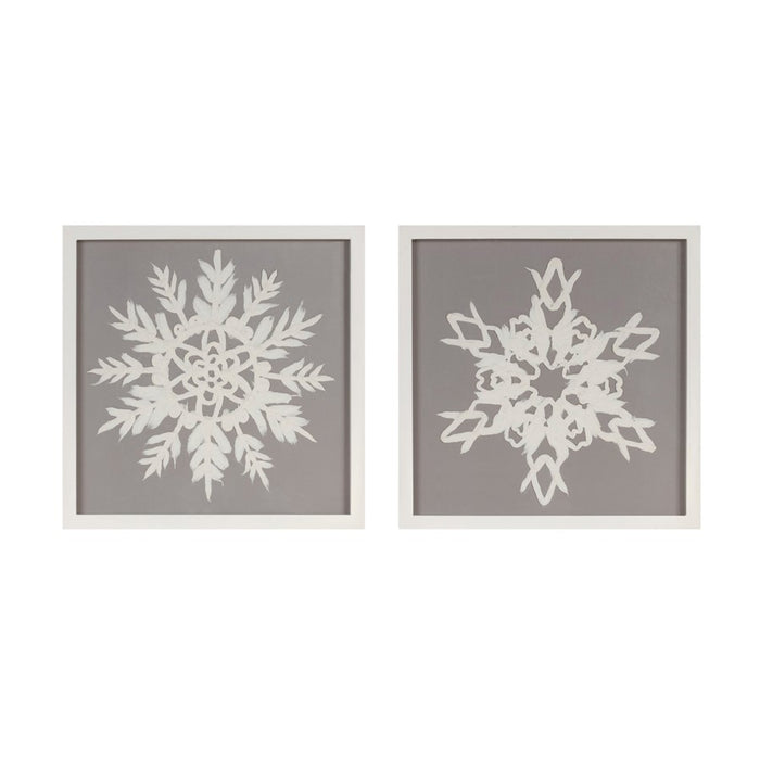 Melrose Framed Paper Mache Snowflake Plaque, Set of 3, Grey/White - 91119DS
