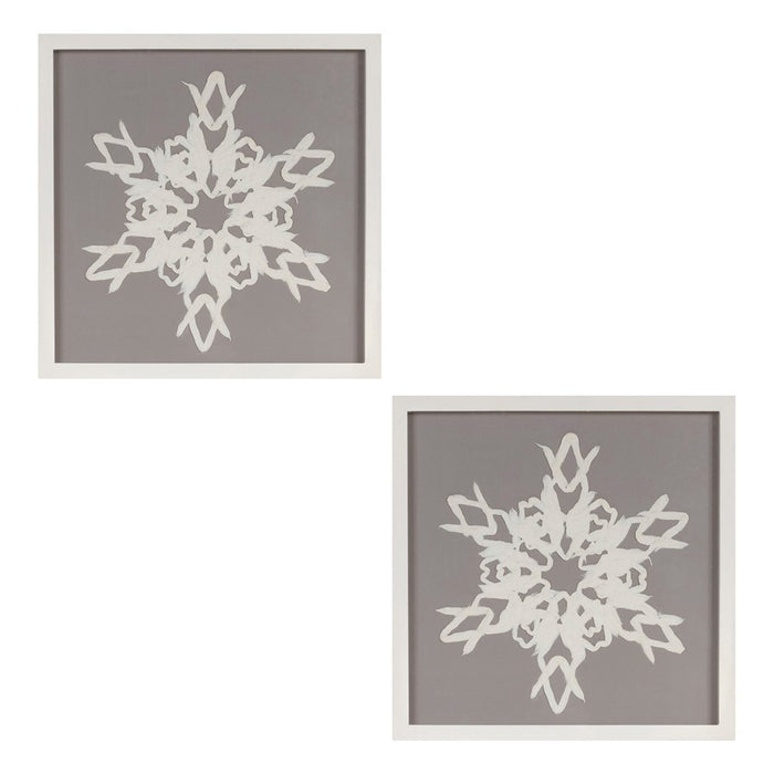 Melrose Framed Paper Mache Snowflake Plaque, Set of 3, Grey/White