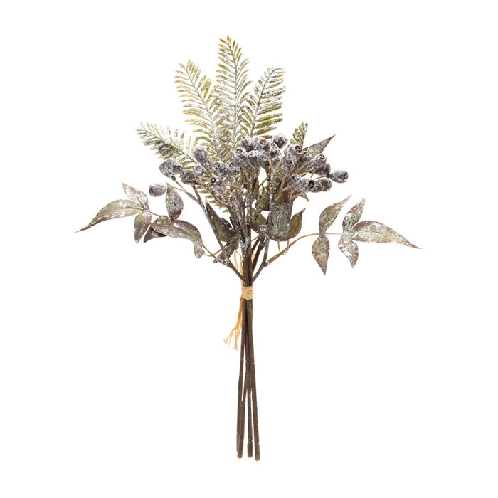 Melrose Frosted Winter Fern/Berry Bundle, Set of 6, Brown/Green