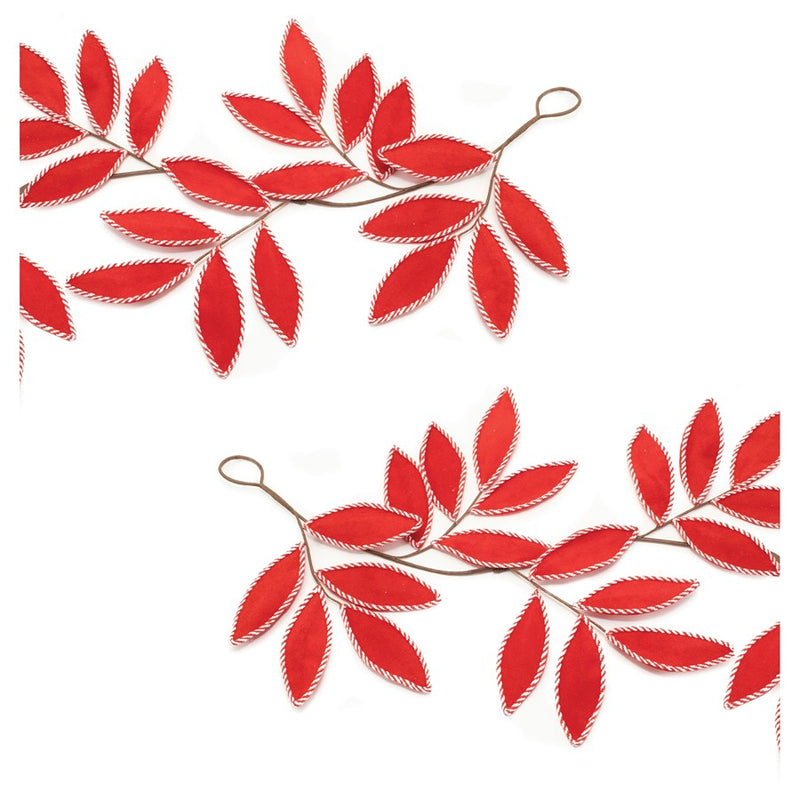 Melrose International Fabric Leaf Garland, Set of 2, Red/White