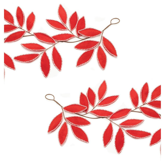 Melrose International Fabric Leaf Garland, Set of 2, Red/White