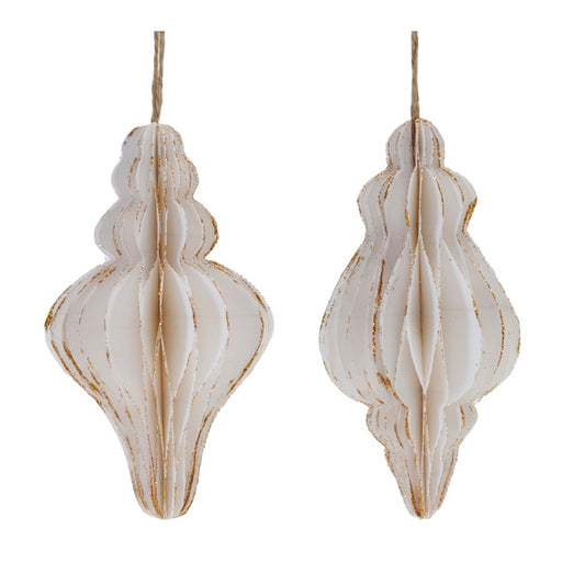 Melrose Pleated Paper Holiday Ornament, Set of 24, White/Gold - 91161DS