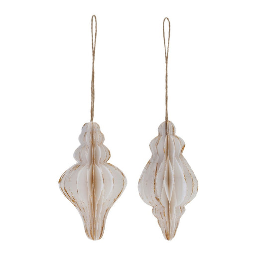 Melrose Pleated Paper Holiday Ornament, Set of 24, White/Gold