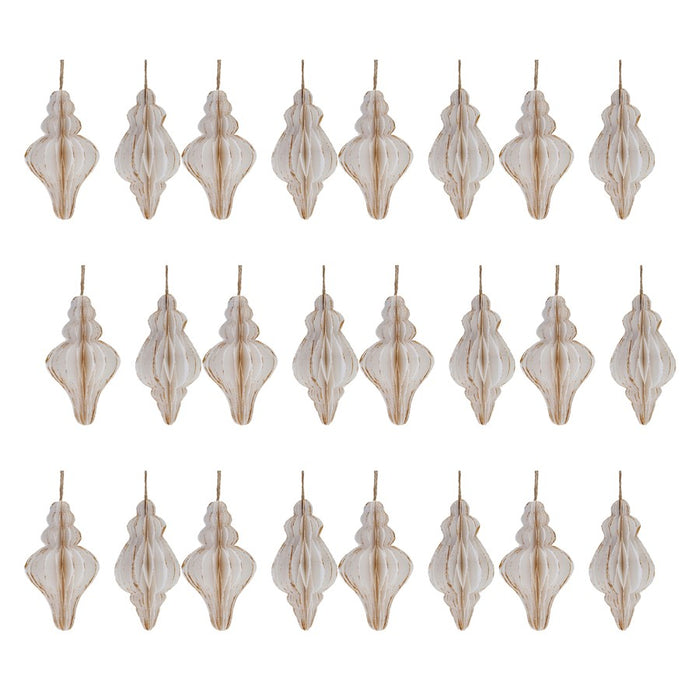 Melrose Pleated Paper Holiday Ornament, Set of 24, White/Gold