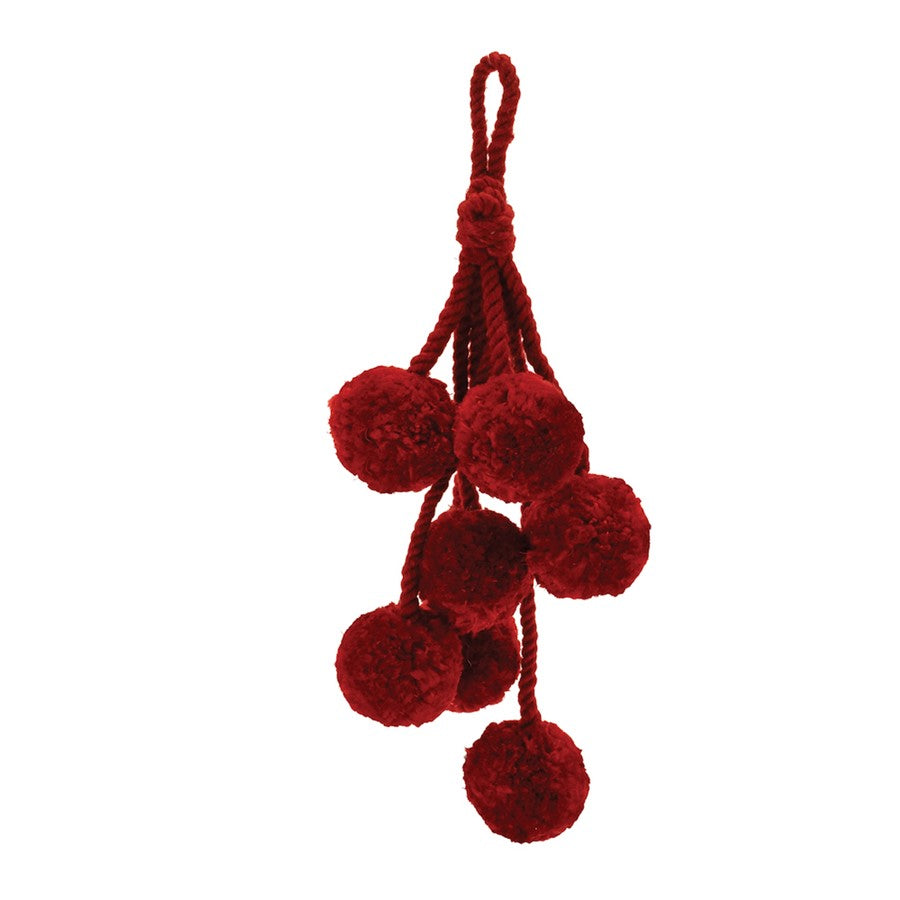 Melrose Burgandy Pom Pom Cluster Drop Ornament, Set of 4, Red - 91209DS