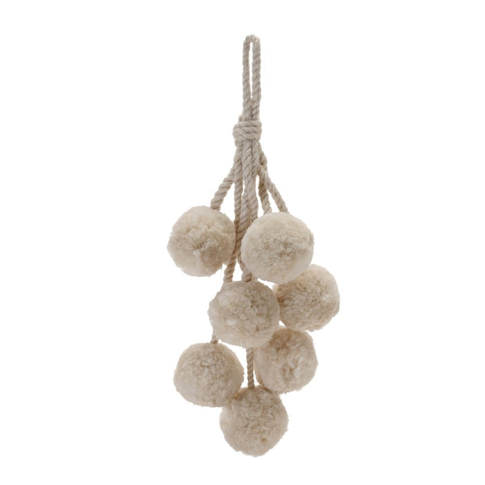 Melrose International Pom Pom Cluster Drop Ornament, Set of 4, Beige - 91210DS