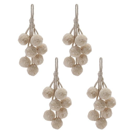 Melrose International Pom Pom Cluster Drop Ornament, Set of 4, Beige