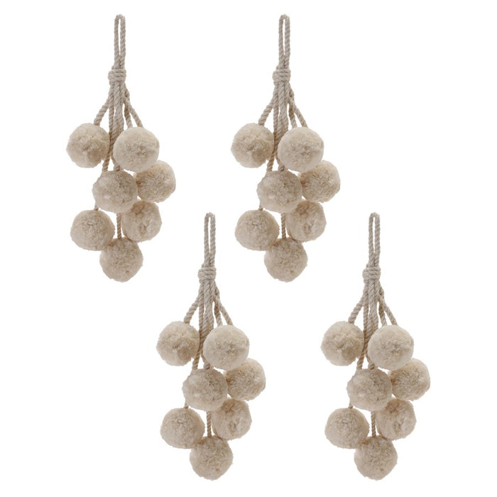 Melrose International Pom Pom Cluster Drop Ornament, Set of 4, Beige