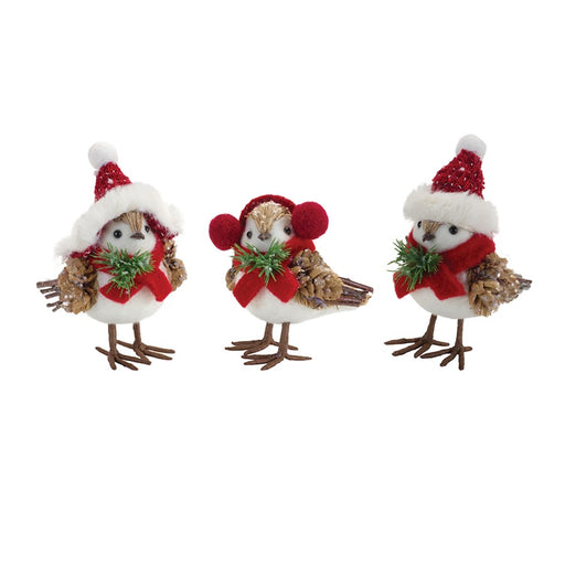 Melrose Winter Bird Shelf Sitter/Natural Accents, Set of 12, Red/White - 91217DS