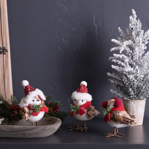 Melrose Winter Bird Shelf Sitter/Natural Accents, Set of 12, Red/White