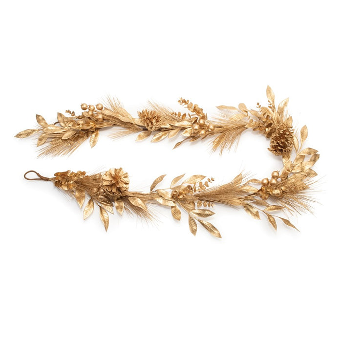 Melrose International Metallic Pine/Bay Leaf Berry Garland 5.5'L, Gold