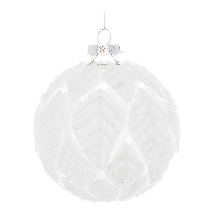 Melrose Frosted Leaf Glass Ball Ornament, Set of 12, White - 91237DS