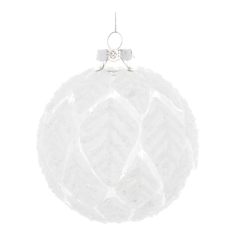 Melrose Frosted Leaf Glass Ball Ornament, Set of 12, White - 91237DS
