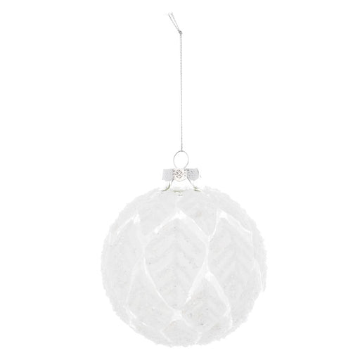 Melrose Frosted Leaf Glass Ball Ornament, Set of 12, White