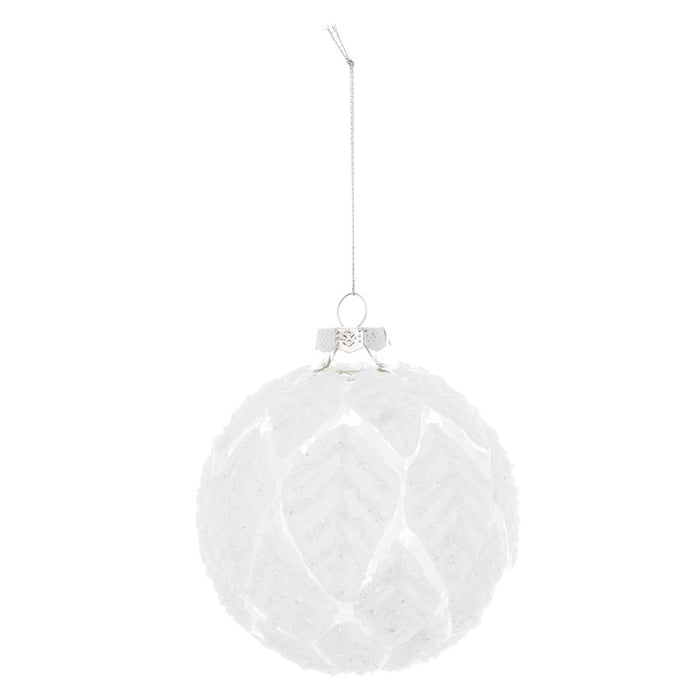 Melrose Frosted Leaf Glass Ball Ornament, Set of 12, White