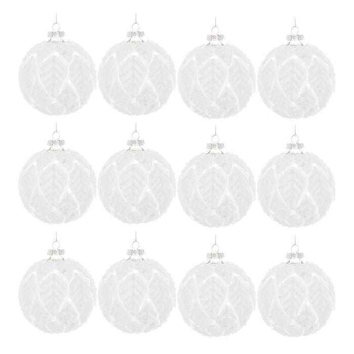 Melrose Frosted Leaf Glass Ball Ornament, Set of 12, White