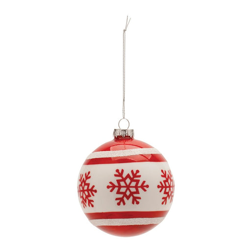 Melrose Snowflake Glass Ball Ornament, Set of 6, Red/White