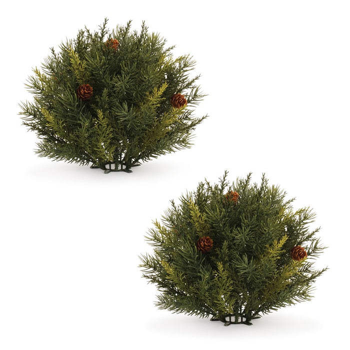 Melrose International Winter Pine Half Orb, Set of 2, Green/Brown