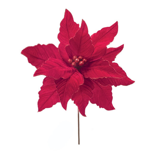 Melrose International Glittered Red Poinsettia Flower Stem, Set of 2 - 91263DS